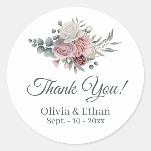 Boho Dusty Rose Boho Bouquet Runder Aufkleber (Vorderseite)