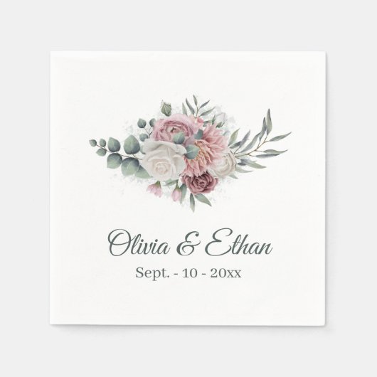 Boho Dusty Rose Floral Bouquet Serviette (Vorderseite)