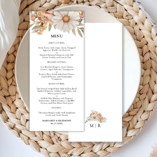 Boho Dusty Rose Floral Wedding Menu Menükarte