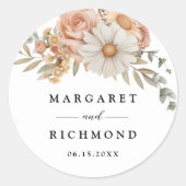 Boho Dusty Rose Floral Wedding Runder Aufkleber (Vorderseite)