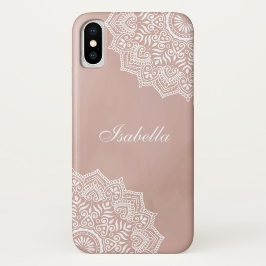 Boho Dusty Rose Mandala Individuelle Name Case-Mate iPhone Hülle (Rückseite)