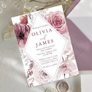 Boho Dusty Rose & Mauve Floral Frame Wedding Einladung