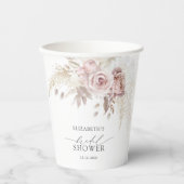 Boho Dusty Rose Pink Floral Brautparty Pappbecher (Vorderseite)