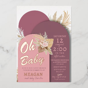Boho Dusty Rose Pink Mauve Babydusche Folieneinladung