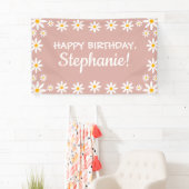 Boho Dusty Rose Pink Retro Daisies Birthay Party Banner (Insitu)