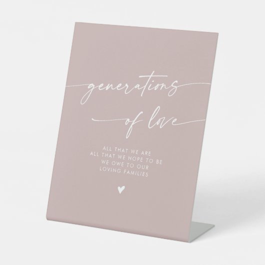 Boho Dusty Rose Rosa Generationen von Liebe Hochze Sockelschild (Vorderseite)