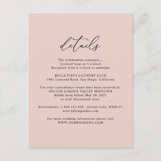 Boho Dusty Rose Wedding Details Enclosure Card Begleitkarte (Vorderseite)