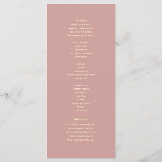 Boho Dusty Rose Wedding Program Programm (Rückseite)