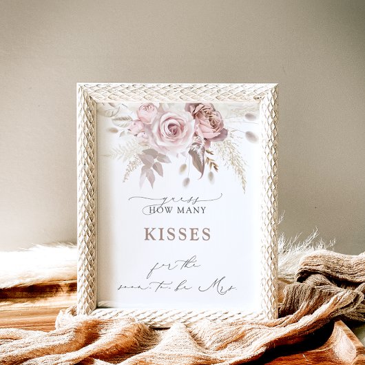 Boho Dusty Rose Wie viele Kisses Brautparty Game Poster