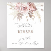 Boho Dusty Rose Wie viele Kisses Brautparty Game Poster (Vorne)