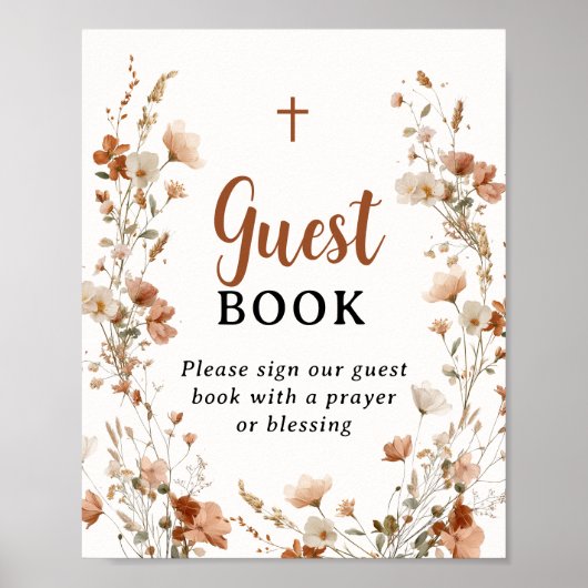 Boho Dusty Rose Wildblume Taufe Gästebuch (Vorne)