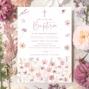 Boho Dusty Rose Wildblumen Taufe Einladung