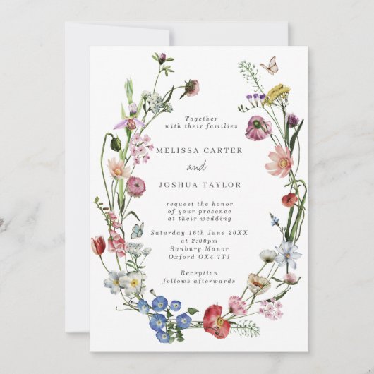 Boho Dutch Wild Blume & Butterflies Wedding Einladung (Vorderseite)