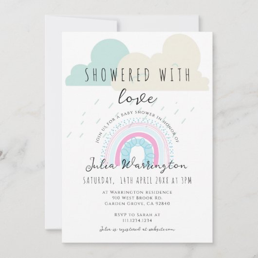 Boho Duwered mit Liebe Rainbow Baby Dusche Einladung (Vorderseite)