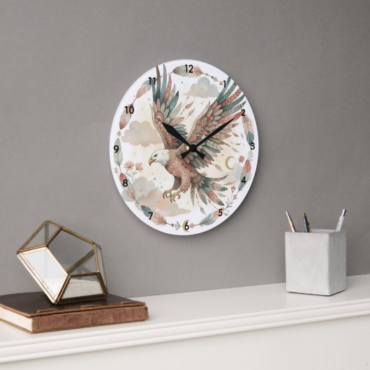 Boho Eagle water color Large Wall Clock Große Wanduhr (Büro)