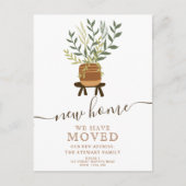 Boho Earth Retro House Pflanze Topf neue Zuhause b Ankündigungspostkarte (Vorderseite)