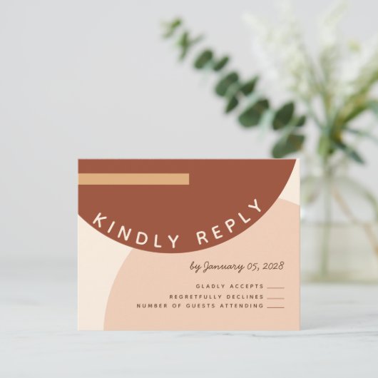 Boho Earth Ton Abstrakt Circles Wedding RSVP Einladung (Stehend Vorderseite)