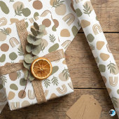 Boho Earth Tone Abstract Shapes & Botanical Rainbo Geschenkpapier
