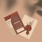 Boho Earth Tone Arch Foliage Terracotta Wedding RSVP Karte