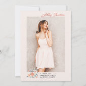 Boho earth tone florfarbenes Foto Abschluss Einladung (Rückseite)