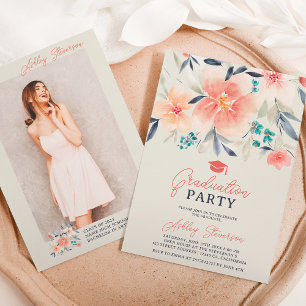 Boho earth tone florfarbenes Foto Abschluss Einladung