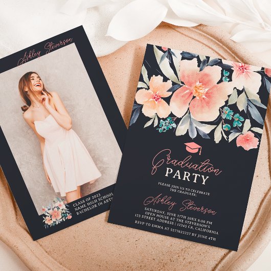 Boho earth tone florfarbenes Foto Abschluss Einladung