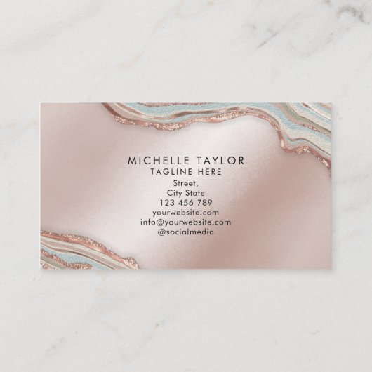 Boho Earth Tones Agate Rose Gold Visitenkarte (Rückseite)