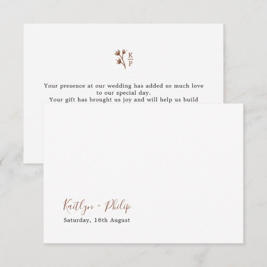 Boho Earthy Botanical Elegant Ivory Dankeskarte (Vorne/Hinten)