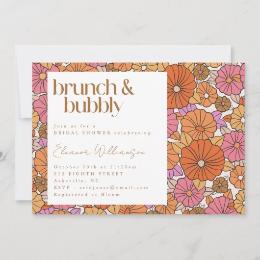 Boho Earthy Burnt Orange Floral Brunch Bubbly Einladung (Vorderseite)