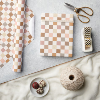 Boho Earthy Check Checkerboard Checkered Girly Geschenkpapier