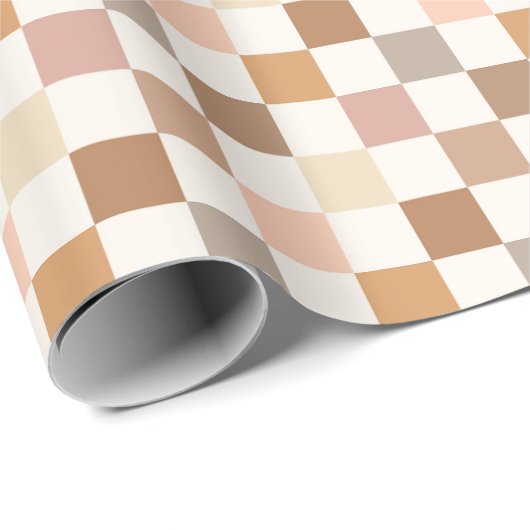 Boho Earthy Check Checkerboard Checkered Girly Geschenkpapier (Rolleneckpunkt)