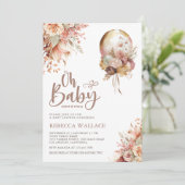 Boho Earthy Floral Balloon Girl Baby Shower Einladung (Stehend Vorderseite)