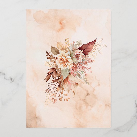 Boho Earthy Floral Balloon Girl Baby Shower Gold Folieneinladung (Rückseite)