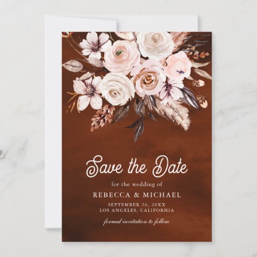 Boho Earthy Floral Foto Terracotta Wedding Save The Date (Vorderseite)