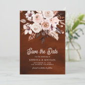 Boho Earthy Floral Foto Terracotta Wedding Save The Date (Stehend Vorderseite)