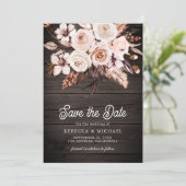 Boho Earthy Floral Foto Wood Wedding Save The Date (Stehend Vorderseite)
