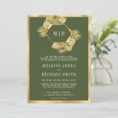 Boho Earthy Floral Olive Green QR Code Wedding Einladung (Stehend Vorderseite)