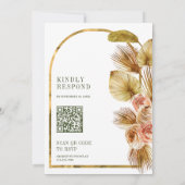Boho Earthy Floral Olive Green QR Code Wedding Einladung (Rückseite)