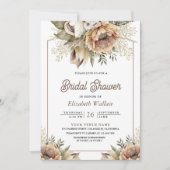 Boho Earthy Floral Taupe Foto Brautparty Einladung (Vorderseite)