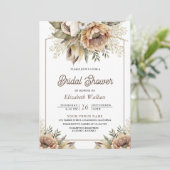 Boho Earthy Floral Taupe Foto Brautparty Einladung (Stehend Vorderseite)