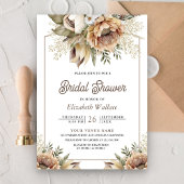 Boho Earthy Floral Taupe Foto Brautparty Einladung