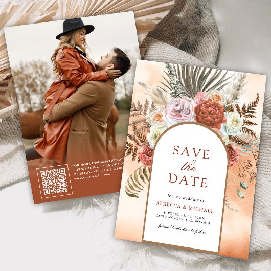 Boho Earthy Floral Terracotta Wedding Foto Save The Date
