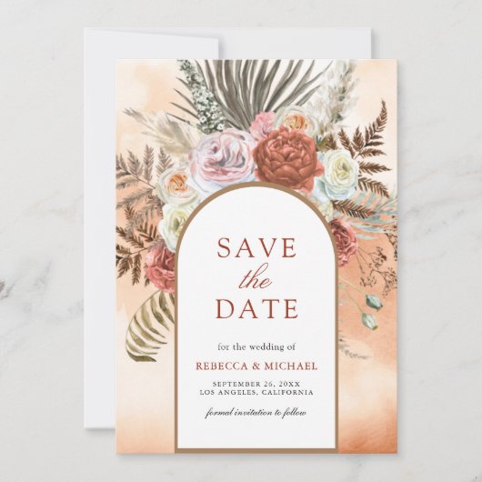 Boho Earthy Floral Terracotta Wedding Foto Save The Date (Vorderseite)
