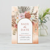 Boho Earthy Floral Terracotta Wedding Foto Save The Date (Stehend Vorderseite)
