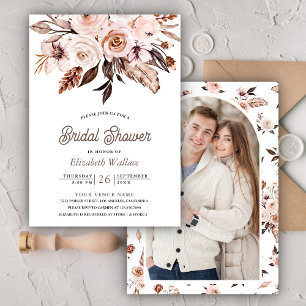 Boho Earthy Ivory Floral Foto Brautparty Einladung