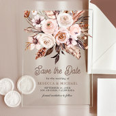Boho Earthy Ivory Floral Wedding Save the Date Acryleinladungen