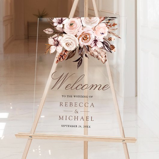 Boho Earthy Ivory Floral Wedding Welcome Acrylschild