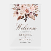 Boho Earthy Ivory Floral Wedding Welcome Acrylschild (Vorderseite)