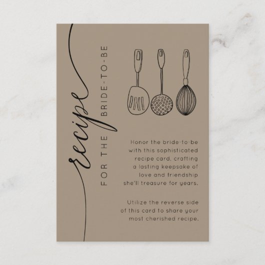 Boho Earthy Tan Bridal Shower Recipe Begleitkarte (Vorderseite)
