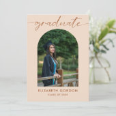 Boho Earthy Trendy Script Arch Foto Abschluss Save The Date (Stehend Vorderseite)